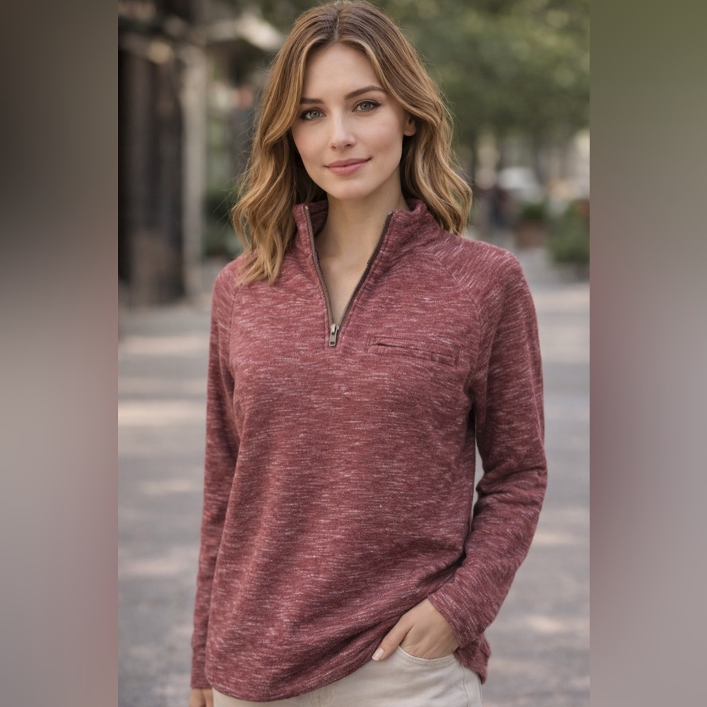 Marc Anthony Marled Burgundy Quarter Zip Pullover | Size Small | Casual Cozy
